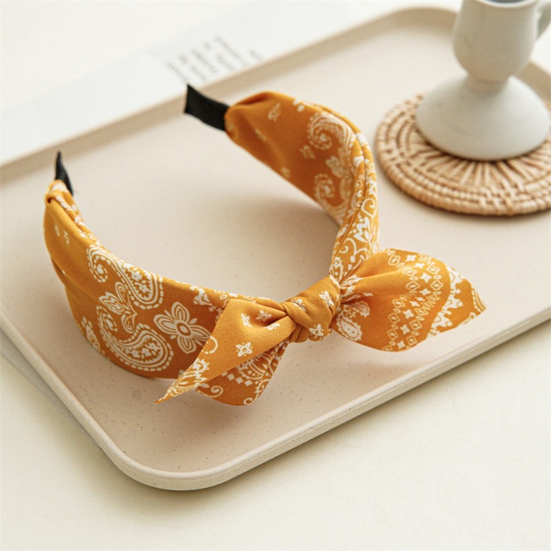 Women Accessories Wholesale China - ที่คาดผมผ้าฝ้ายพิมพ์ลายดอกแคชเมียร์ นุ่ม ยืดหยุ่น สำหรับผู้หญิง สไตล์ลำลอง โบว์ไขว้