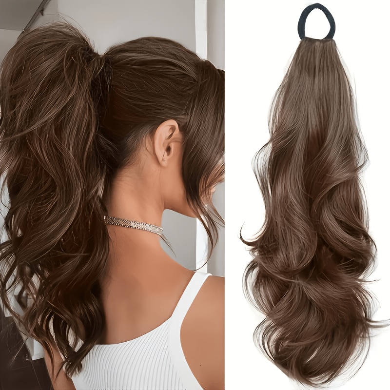 Hair Band Elastic - หางม้าลอนยาวพร้อมสายยางยืด, หางม้าลอนสังเคราะห์แบบพันรอบ, เครื่องประดับผมสำหรับผู้หญิงในงานปาร์ตี้และใช้ในชีวิตประจำวัน