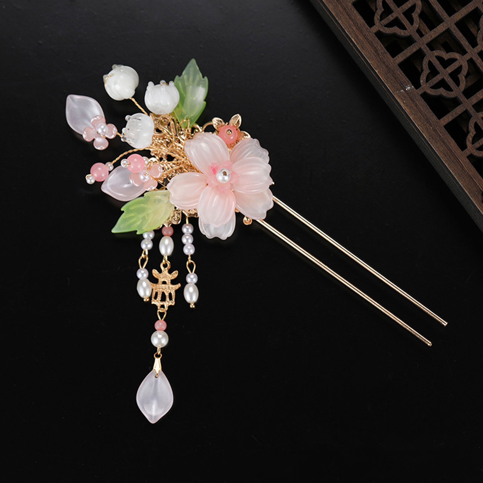 Women Accessories On Sale - กิ๊บติดผมรูปดอกไม้สีชมพูสุดหรู สไตล์จีนโบราณ รูปตัวยู ประดับมุก สำหรับผู้หญิง ทำผมทรง