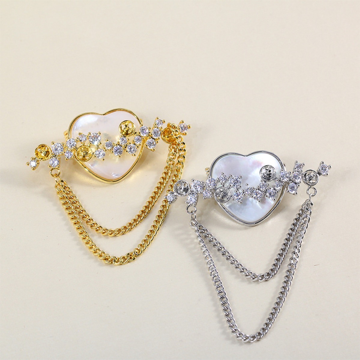 Brooch Pin Gold - ชุดประกอบเข็มกลัดรูปหัวใจประดับไข่มุกหลายเม็ด ชุบทองเหลือง, เข็มกลัดติดปกเสื้อดีไซน์ไม่ซ้ำใคร, อุปกรณ์สำหรับทำเครื่องประดับไข่มุกแบบ DIY