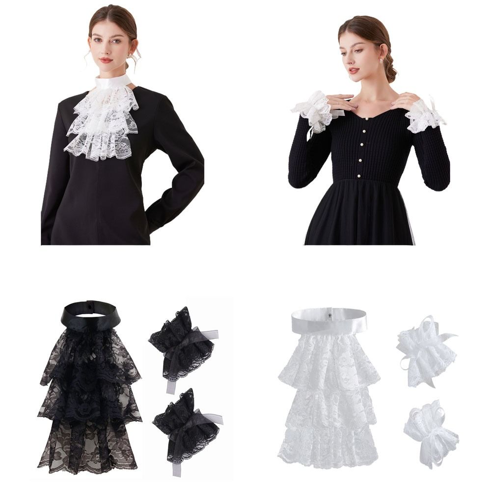 Women'S Victorian Accessories - ปลอกคอผ้าลูกไม้สไตล์วิคตอเรียนแบบถอดได้ สีพื้น ปลอกคอแบบราล์ฟ พร้อมปลอกแขนสำหรับการแสดงบนเวที