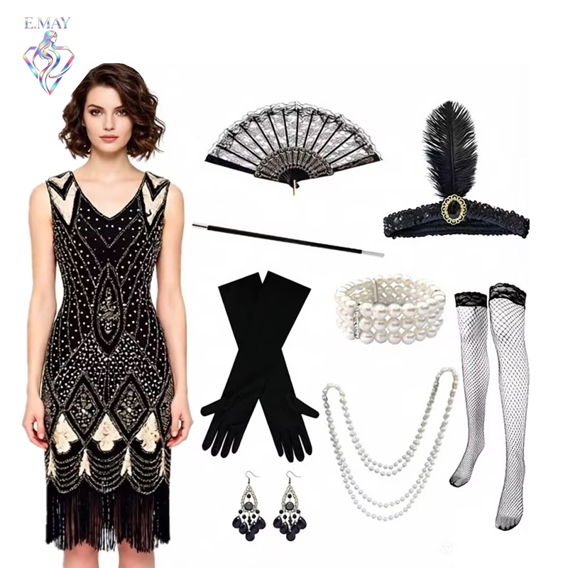 Women'S Accessories In The 1920S - ชุดเดรสแฟลปเปอร์สำหรับผู้หญิง สไตล์วินเทจยุค 1920s พร้อมพู่ประดับเลื่อม ชุดคอสเพลย์เกรทแกตส์บี้ ชุดสำหรับงานปาร์ตี้ฮาโลวีนและคริสต์มาส
