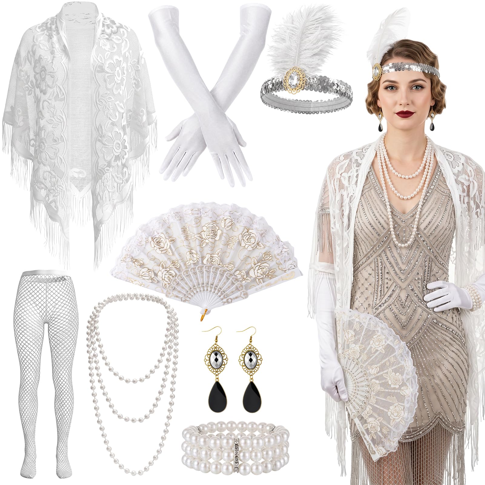 Women'S Accessories In The 1920S - ชุดอุปกรณ์เสริมสไตล์แฟลปเปอร์ 8 ชิ้น สำหรับผู้หญิง ชุดคอสตูมยุค 20s