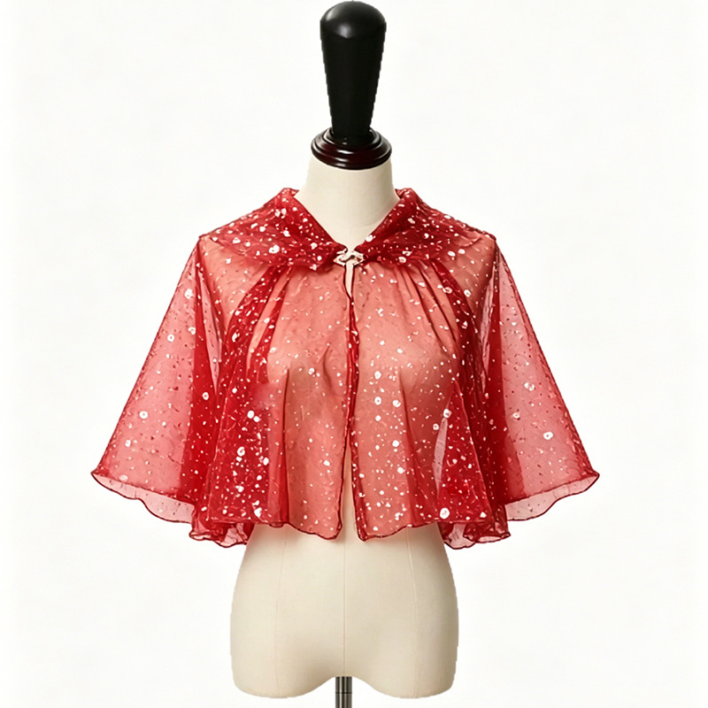 Women'S Red Accessories - ชุดแสดงบนเวที - เสื้อคลุมสั้นมีฮู้ดประดับเลื่อมสีทองเงาสำหรับวันฮาโลวีน - เสื้อคลุมสีดำ สีเขียว