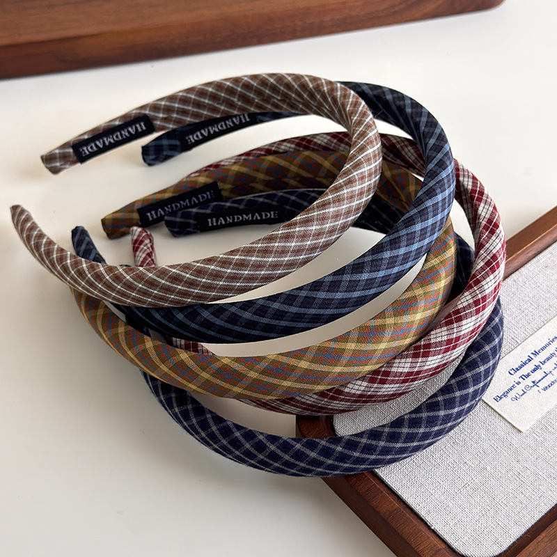 Women Accessories Online - ที่คาดผมวินเทจสำหรับผู้หญิงสาวสไตล์วิทยาลัยลายสก๊อตผมห่วงผมแต่งหน้าล้างหน้าเครื่องสวมศีรษะที่คาดผมอุปกรณ์เสริมผม