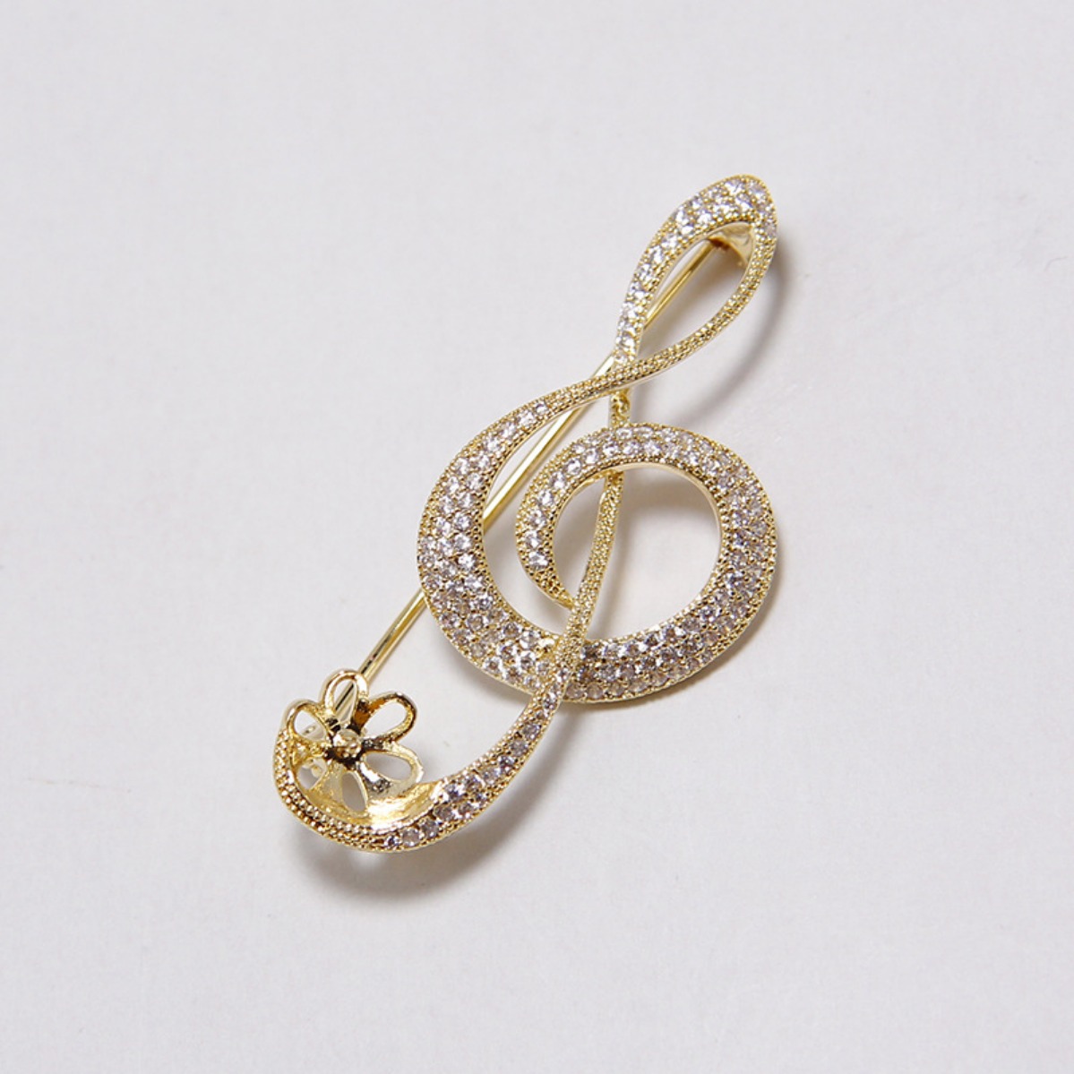 Brooch Pin Gold - ชุดอุปกรณ์ทำเข็มกลัด DIY ลายโน้ตดนตรี ชุบทองเหลือง ฐานประดับเพชรซิร์คอนไมโครพาเว่ พร้อมไข่มุกน้ำจืด