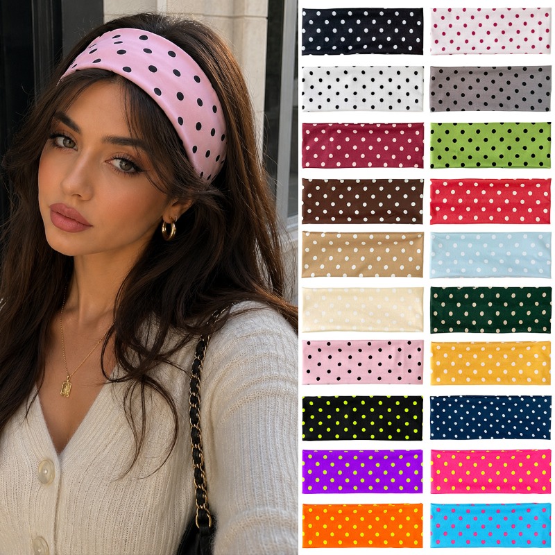 Women Accessories Online - ที่คาดผมลายจุด 2 ชิ้น ผ้าเนื้อนุ่ม ดูดซับเหงื่อ ที่คาดผมสำหรับโยคะ
