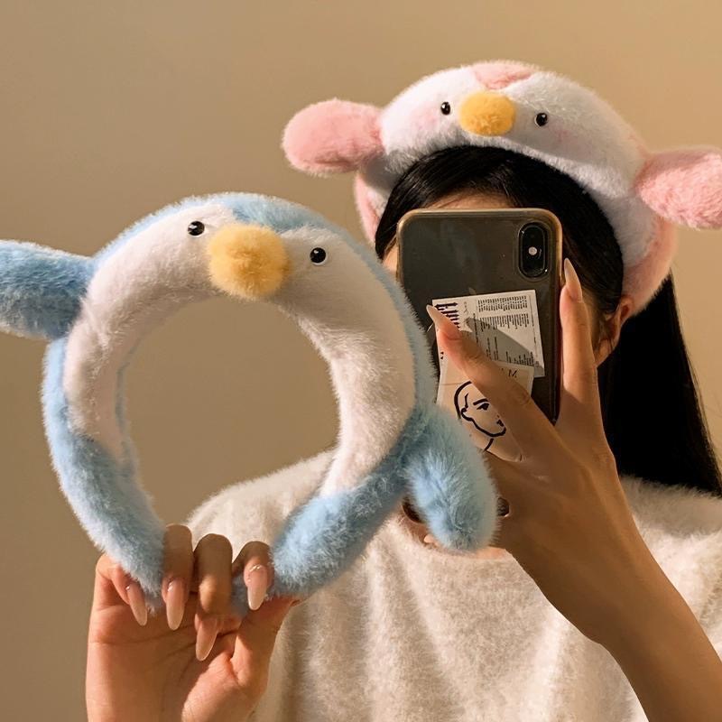 Women Accessories Online - ที่คาดผมเพนกวินน่ารักสำหรับผู้หญิง ใช้สำหรับล้างหน้า แต่งหน้า มาส์กหน้า ที่คาดผมสีชมพู ฤดูใบไม้ร่วง