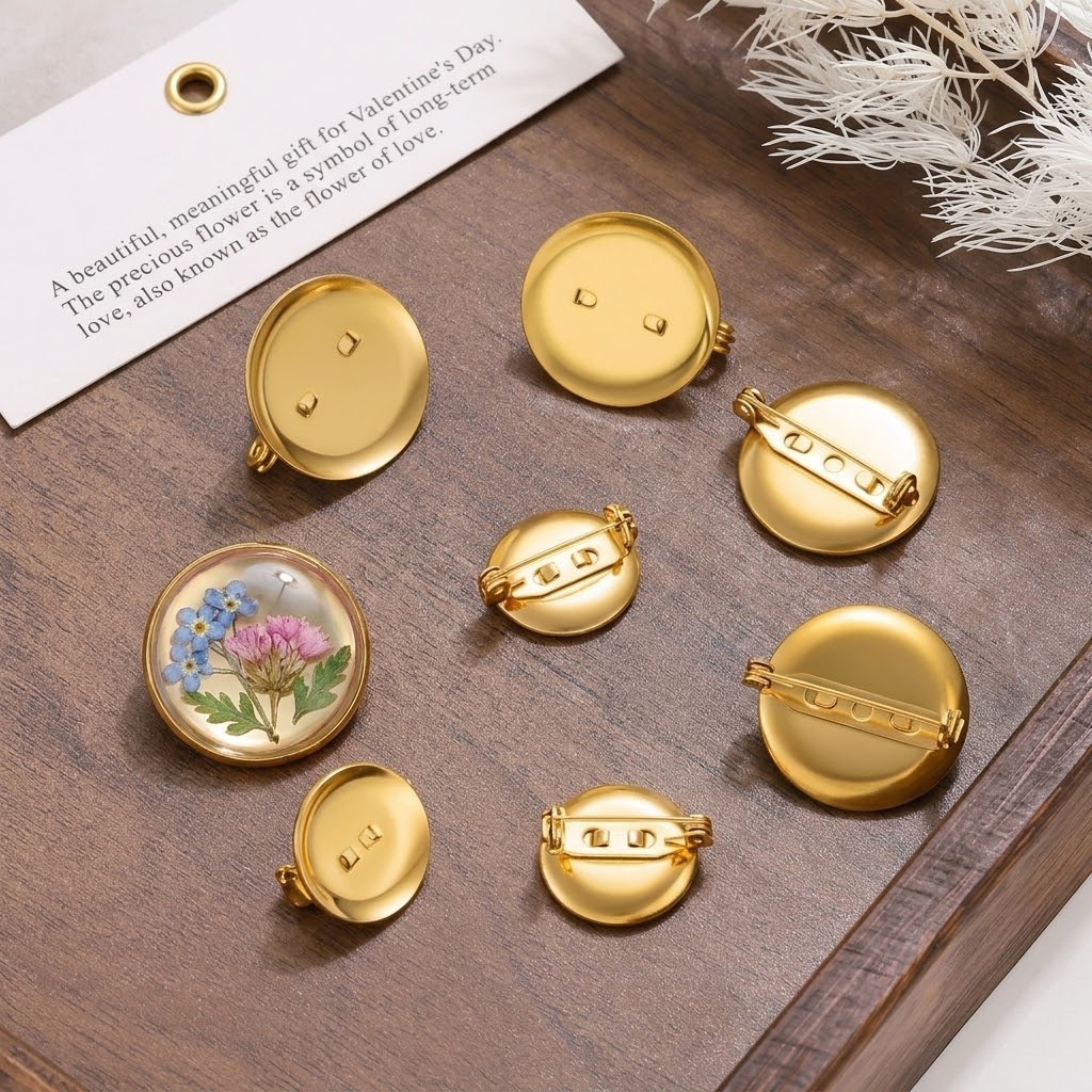 Brooch Pin Gold - เข็มกลัดทรงกลมสีทองสแตนเลส 5 ชิ้น ขนาด 15-30 มม.