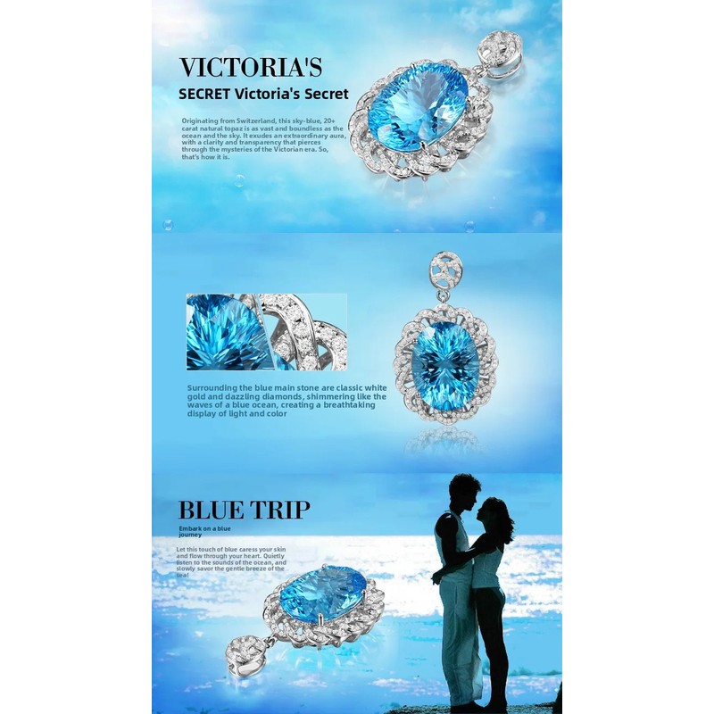 Women'S Victorian Accessories - เครื่องประดับคริสตัล, จี้แซฟไฟร์สีน้ำเงินประดับด้วยเซอร์คอน, สร้อยคอสไตล์วิกตอเรียประดับด้วยทัวร์มาลีนเทียม, เครื่องประดับที่หรูหราสำหรับคุณผู้หญิง
