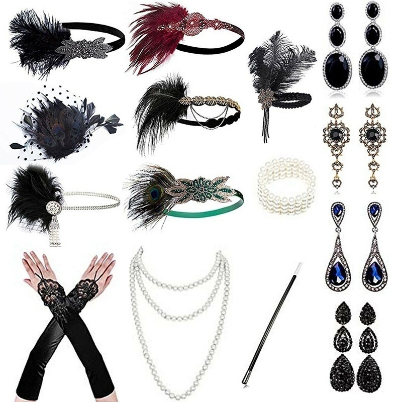 Women'S Accessories In The 1920S - 1920S คอสเพลย์ฮาโลวีน Gatsby อุปกรณ์เสริม Headband สร้อยคอถุงมือผู้ถือบุหรี่อุปกรณ์เครื่องแต่งกายชุดสำหรับสตรี