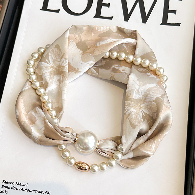 Women Accessories Wholesale China - สร้อยคอไข่มุกหัวเข็มขัดแม่เหล็ก ผ้าพันคอไหมแถบเล็ก ผ้าพันคอบางเข้าชุดเสื้อสำหรับคนขี้เกียจ เครื่องประดับผู้หญิง ของขวัญ ขายส่ง
