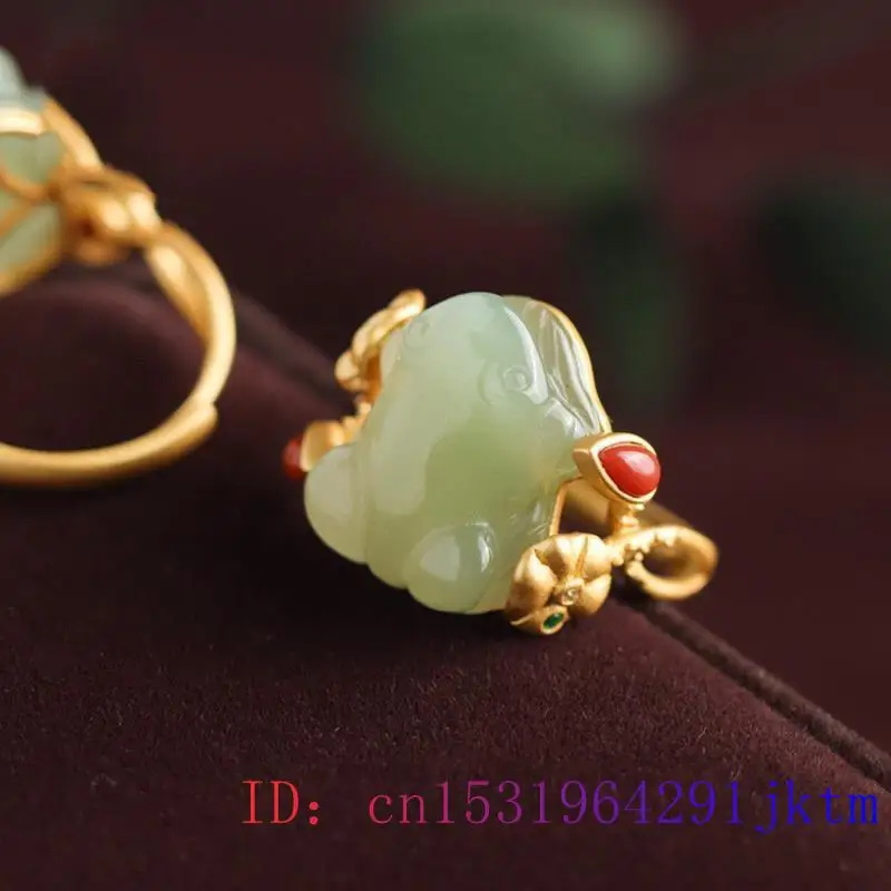 หยกสีเขียวกบแหวน Charms ธรรมชา - Women Accessories Trending บทวิจารณ์และราคา