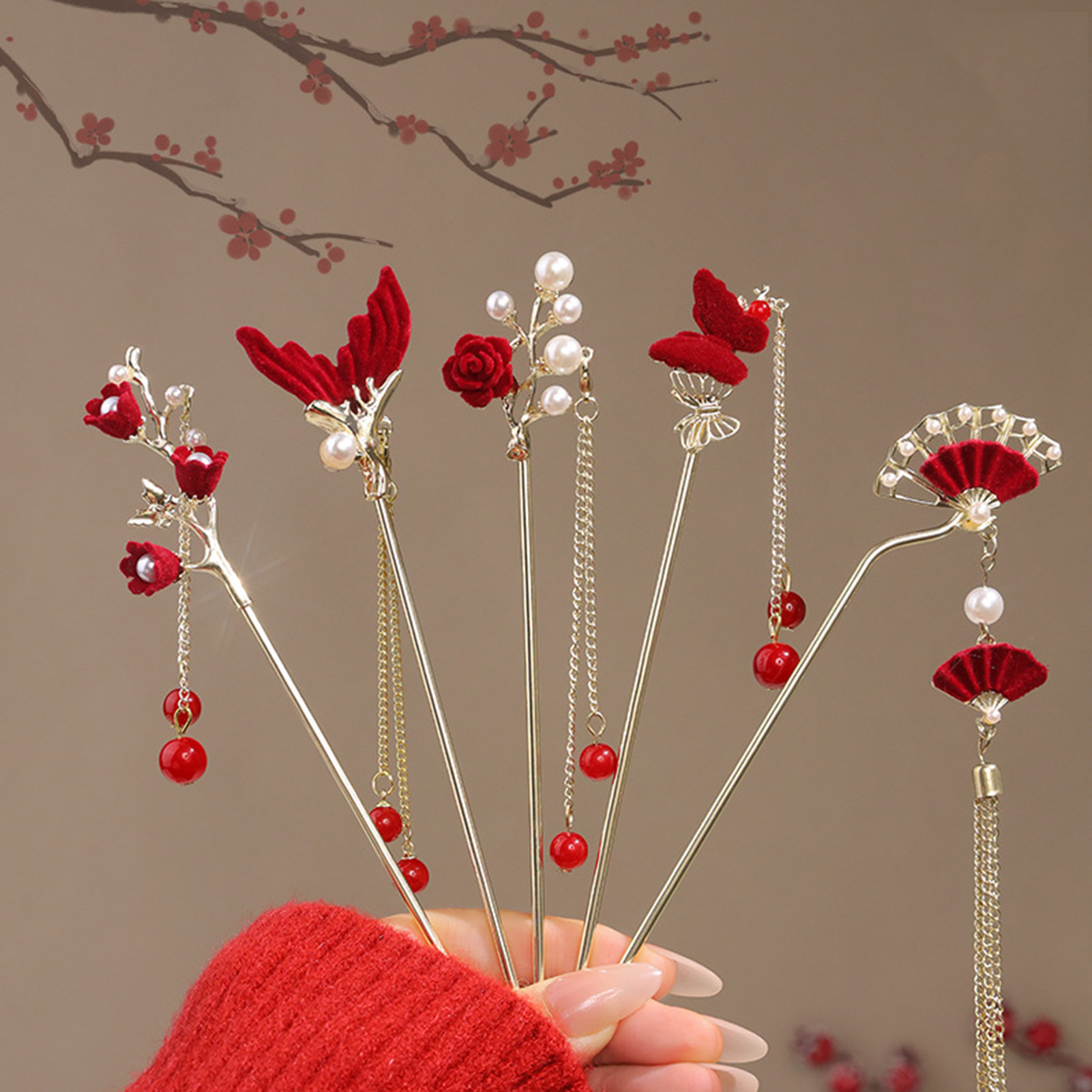 กิ๊บติดผมรูปดอกกุหลาบสไตล์จีนส - Women'S Red Accessories บทวิจารณ์และราคา